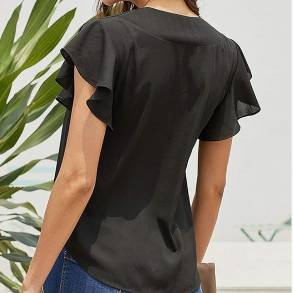 HOTGIRL Loose  Top for Women Short Sleeve Summer V Neck Shirt - Picture 2 of 4